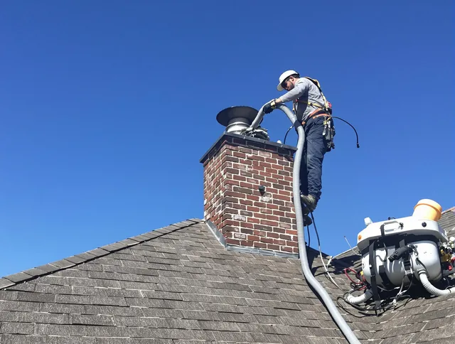 Dedicated Old Saybrook Chimney Sweep team member cleaning a chimney in Old Saybrook, CT