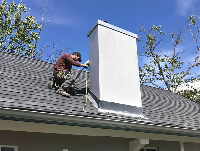 Old Saybrook Chimney Sweep team member finishing chimney construction in Old Saybrook, CT