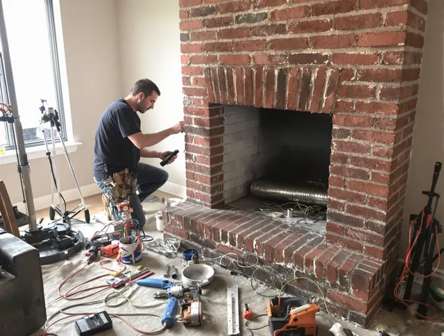 Old Saybrook Chimney Sweep specialist finalizing chimney liner service in Old Saybrook, CT