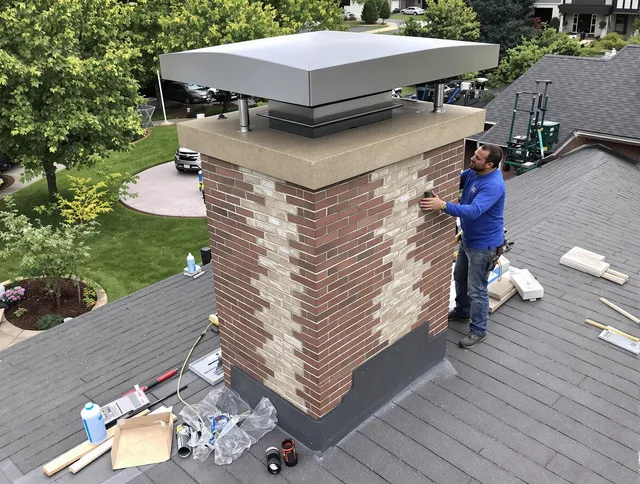 Old Saybrook Chimney Sweep team working on a custom chimney remodel in Old Saybrook, CT