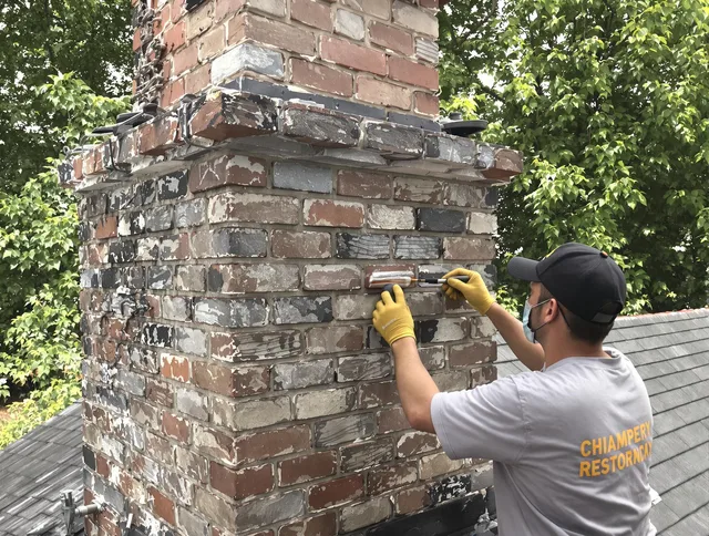 In-progress chimney restoration by Old Saybrook Chimney Sweep in Old Saybrook, CT